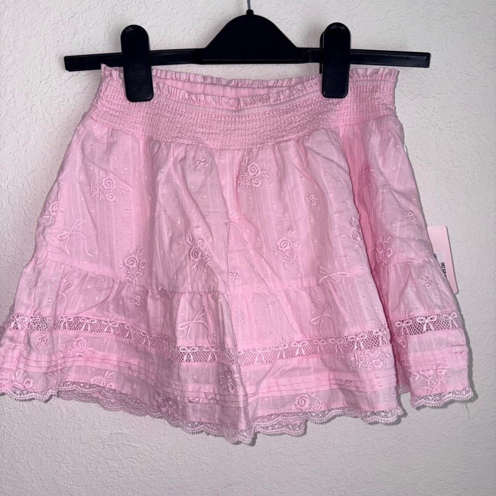 LoveShackFancy x Target Skirt Girls 14 Pink New Floral Lace Tiered Smocked Mini